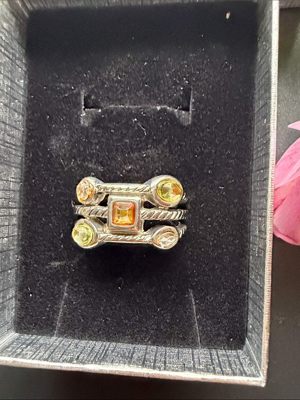 Sterling Silver Multi-Gem Stackable Ring - Yellow & Orange